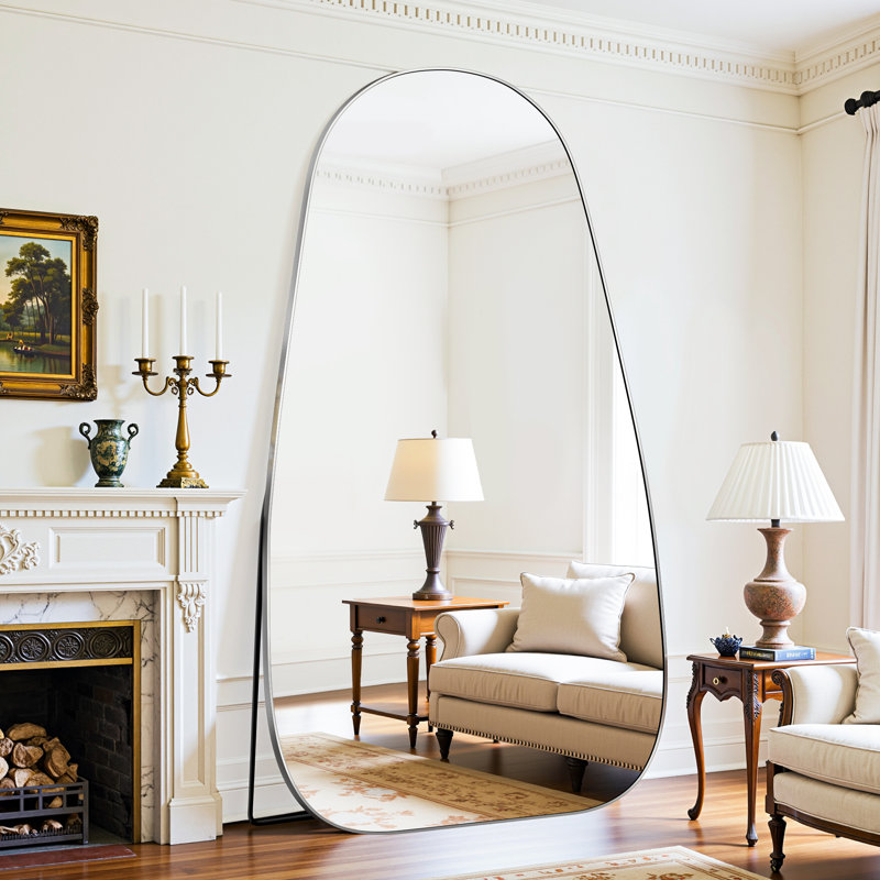 Large Framed Waterdrop Floor Mirror, Silver, 81" x 41"