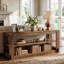 Console basse 63 po en bois massif, table de canapé d'entrée étroite avec tablettes de rangement à lattes, table d'appoint rustique pour petits espaces