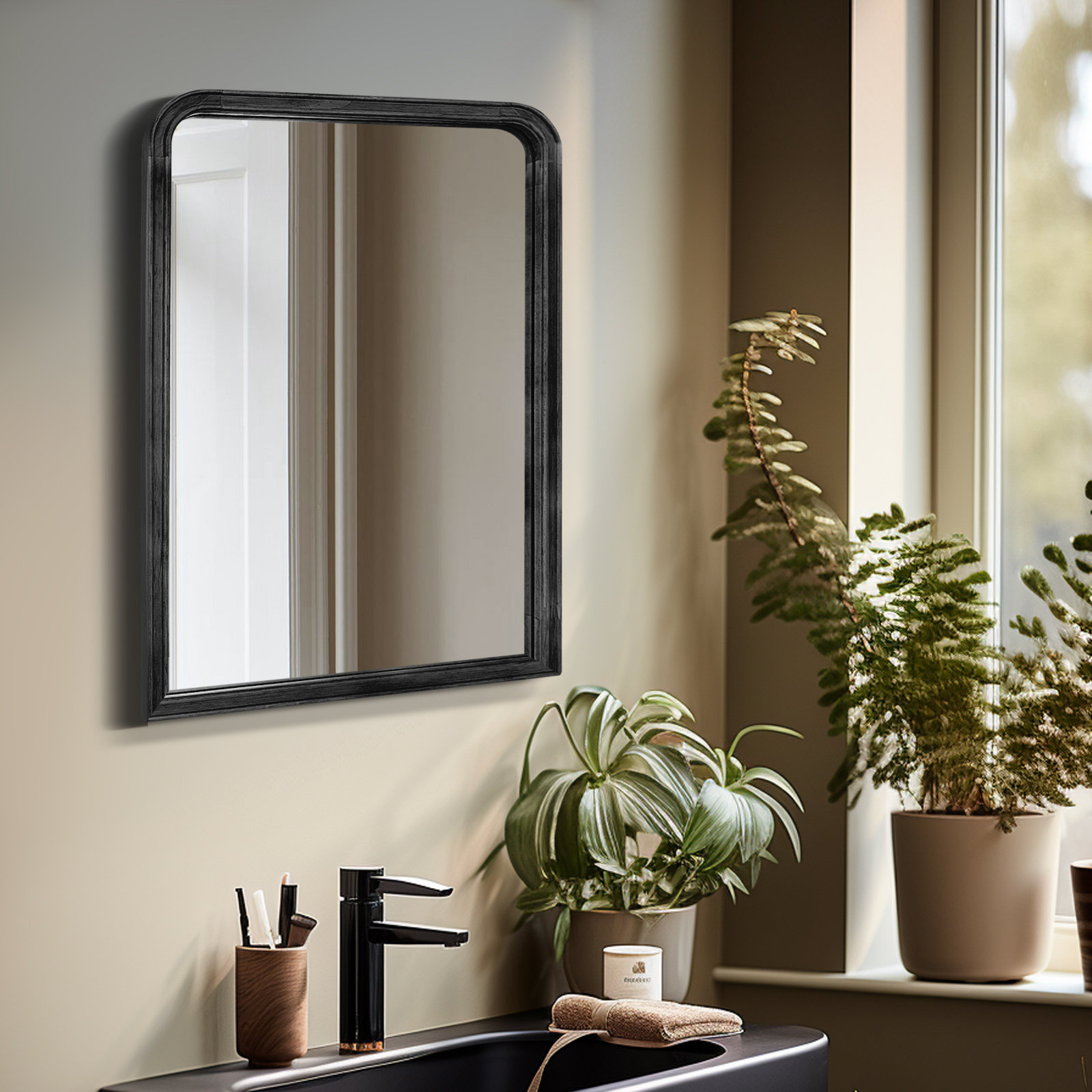Ancell 24" Pine Accent Mirror, 24" x 18", Black