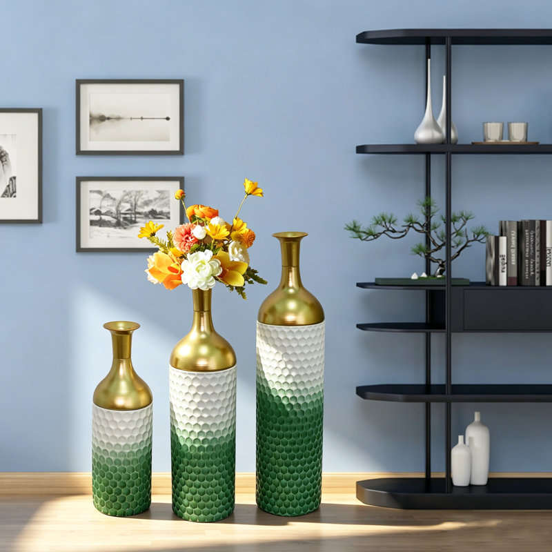 Vase de plancher décoratif en métal vert et blanc, Vert et blanc dégradé