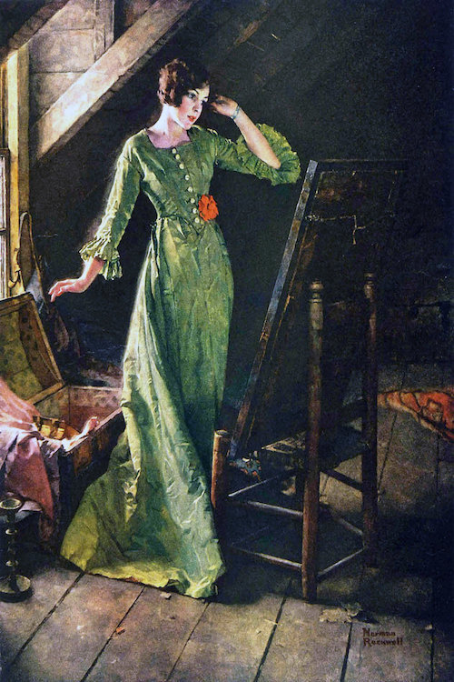 « trésors » par norman rockwell, reproduction d’art sur toile tendue, H 40 po x l 26 po x P 1,5 po