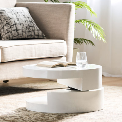 Small Modern Coffee Table With Rotation And Storage Function, Glossy White, 23.15X23.15X12.64 In Rotating Extra Hidden Space, , White Gloss, 23.62X23.62X12.99