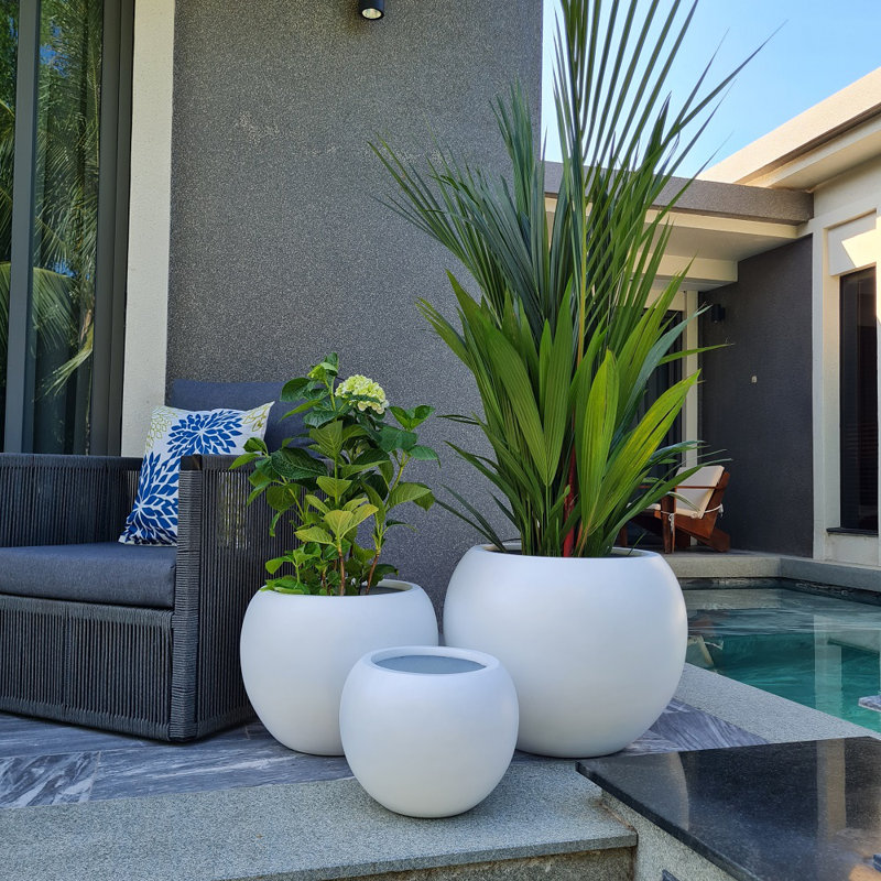 Dorlis Fiberstone Pot Planter, White, 13.5" H x 17" W x 17" D