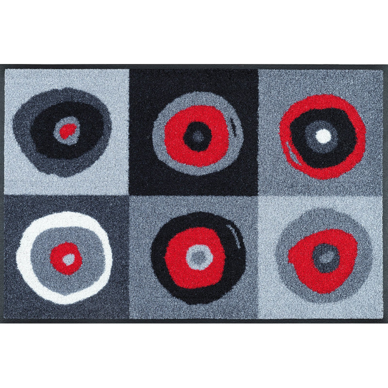 Non-Slip Geometric Outdoor Doormat, 50cm W x 75cm L, Grey