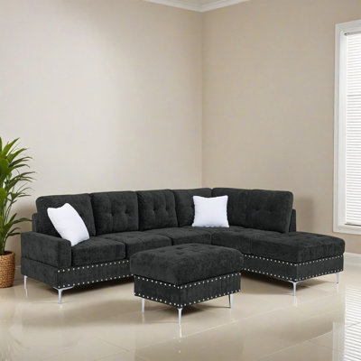 102.02" Modern L-Shaped Reversible Sectional Sofa Couch with Ottoman for Living Room