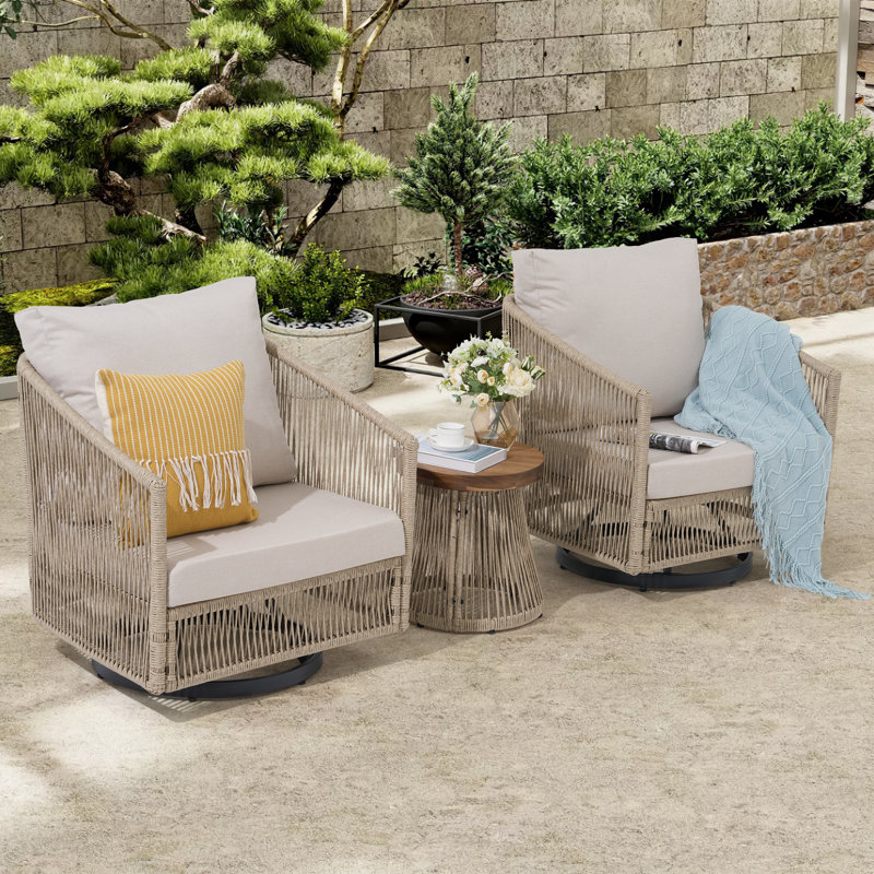 Ensemble de chaises d'extérieur en osier pivotant 3 pièces