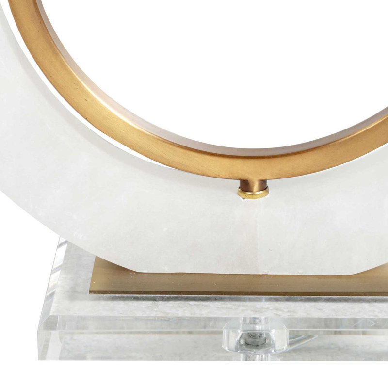 White Alabaster and Brass Ring Table Lamp with Oval Shade