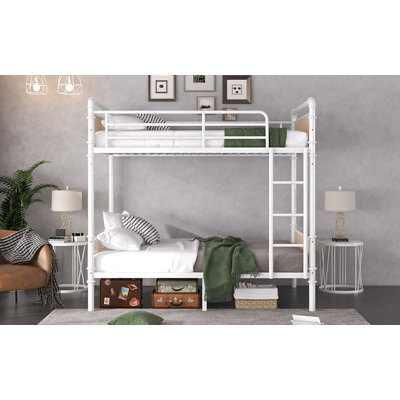 Lit superposé simple TG au-dessus de simple TG, lits superposés détachables industriels avec garde-corps pour adolescents, blanc