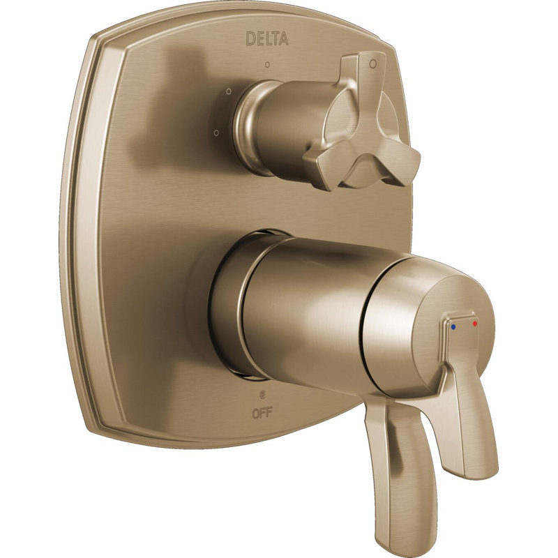 17 Thermostatic Integrated Diverter Trim with Three Function Diverter Less Diverter Handle, Champagne Bronze