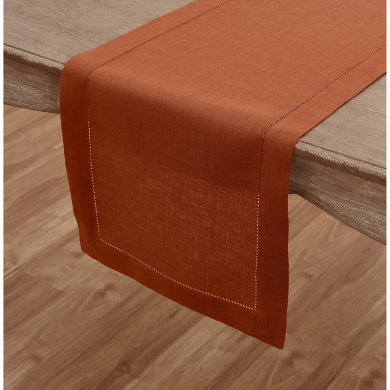 100% Pure Linen Hemstitch Table Runner, 36" x 14", Light Natural, Solid Color