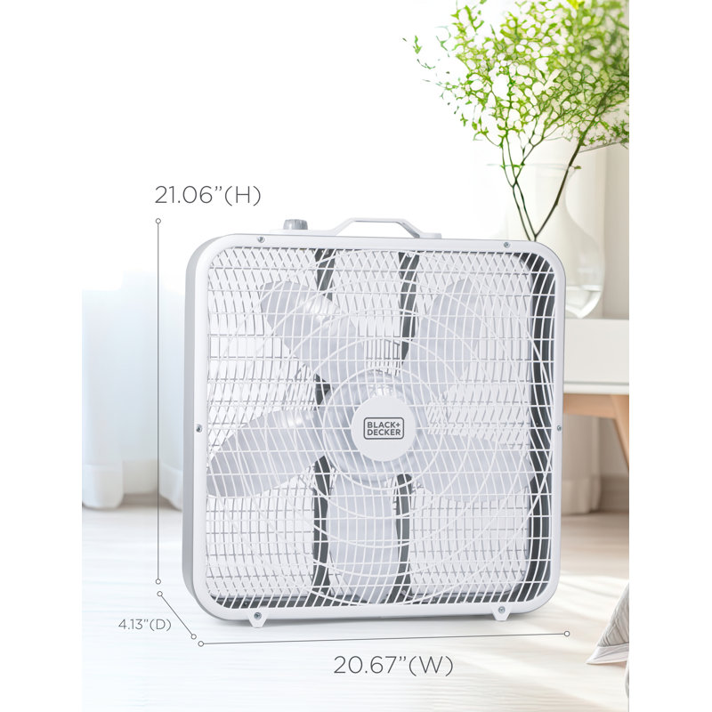 BLACK+DECKER BLACK+DECKER Box Fan with 3 Speed Settings, 20” Box Fan Rotary Knob and Recessed Cord Storage