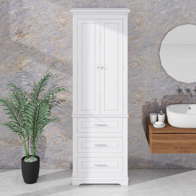 Grande armoire de rangement avec trois tiroirs et tablettes personnalisables, Blanc