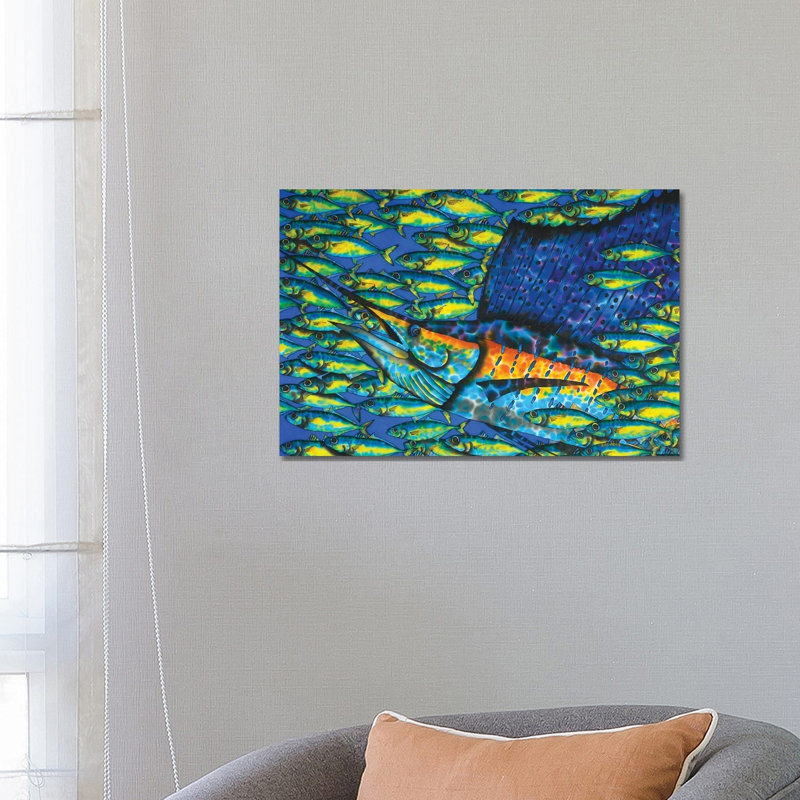 Sailfish & Bait Fish 1 Piece Wrapped Canvas Wall Art, 66.04 cm H x 45.72 cm W x 3.175 cm D