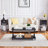 Kempst Coffee Table with Storage Shelf, Rustic Farmhouse Black Cocktail Table with Metal Frame, 2-Tier Wood and Metal Frame Accent Table for Living Room, Apartment, or Small Spaces-1508161457