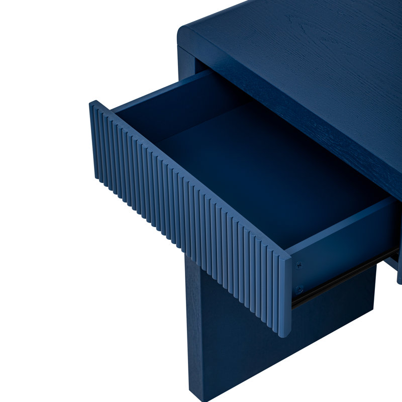 Table de style rustique bleu marine, tiroirs cannelés, fabrication, placage de bois, décor décoratif, capacité de table, console de tiroir avec design, surface lisse unie - plateau de table de 220 lb, 25