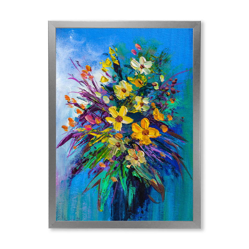 «Yellow Color Summer Bouquet», reproduction d'art sur toile traditionnelle, Cadre photo argenté, H 12 po x l 8 po x P 1 po