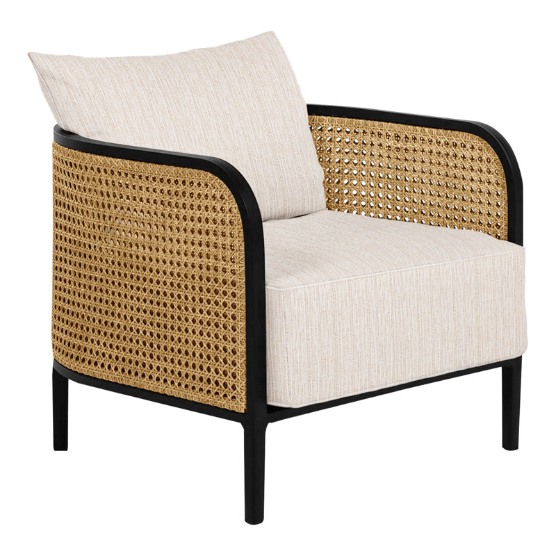 Havana Lounge Chair - Black/Natural Cane, Black, No welt/Standard fill, Perigold Caper Linen