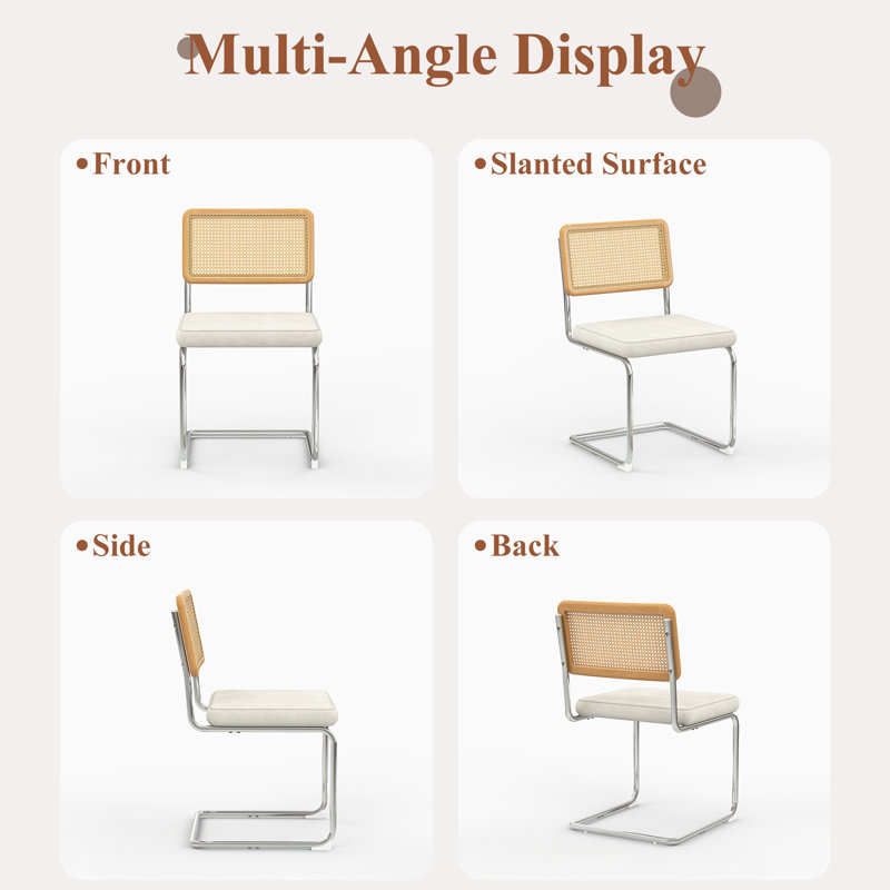 31.5" Round Dining Set, All-Metal Tulip Base,  2 Ergonomic Cantilever Rattan Chairs, White, White