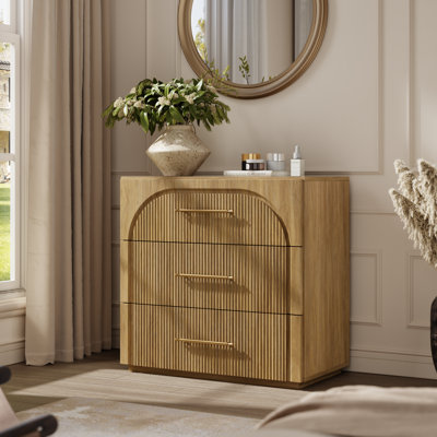 31.4''W Modern Nightstand for Bedroom, 3-Drawer Deep Night Stand Bedside Table with Storage, Curved Design