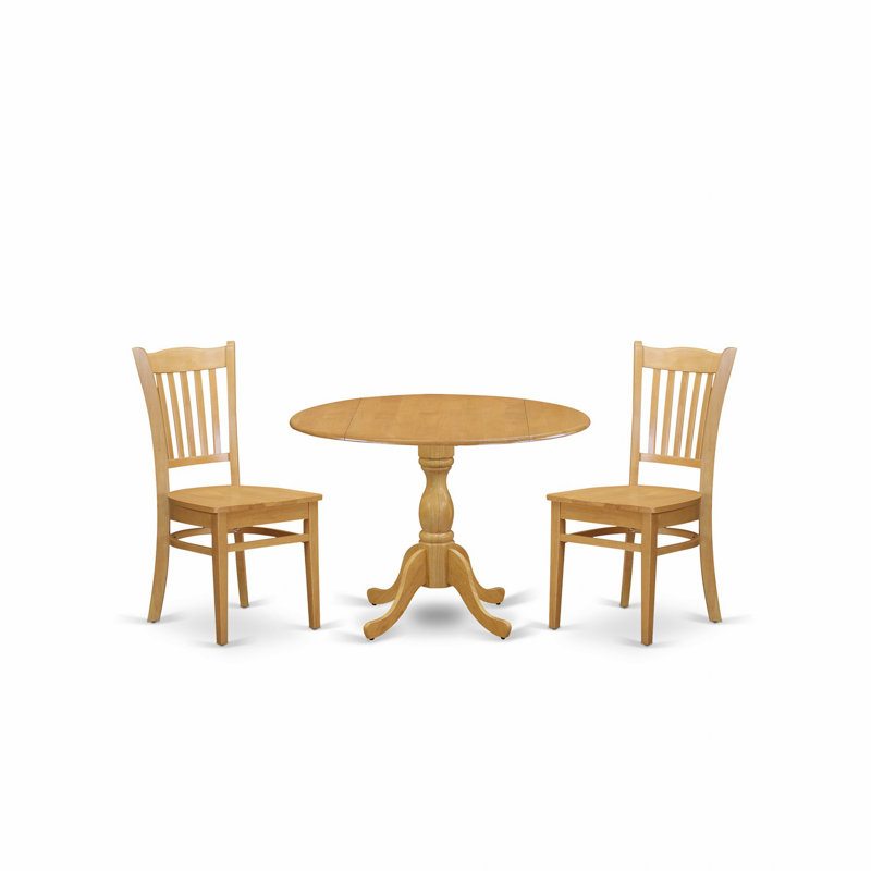 3 Piece Modern Dining Table Set Contains a Round Wooden Table with Dropleaf and 2 Kitchen Dining Chairs, 42x42 Inch, Oak, Oak