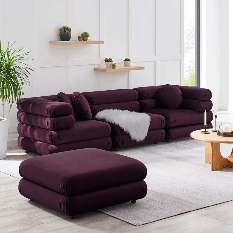 Canapé modulaire en velours 4 pièces Jubilee, Velours mûre