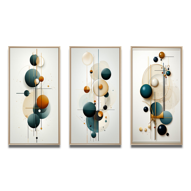 «Sweet Serenity Circular Minimal Geometric», 3 pièces sur toile, Cadre naturel flottant, H 28 po x l 36 po
