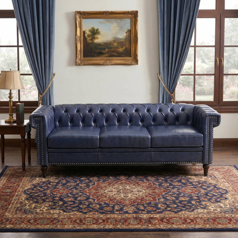 Towles 83.66'' Vegan Leather Sofa, Blue