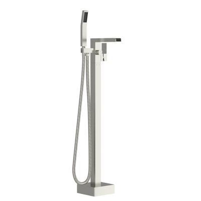 Bathtub Filler With 360 Rotatable Waterfall Spout And Handheld Shower, Dual Control, Brushed Nickel Brass Faucet Freestanding Bathroom Tub Detachable Handheld, Rotatable, Temperature