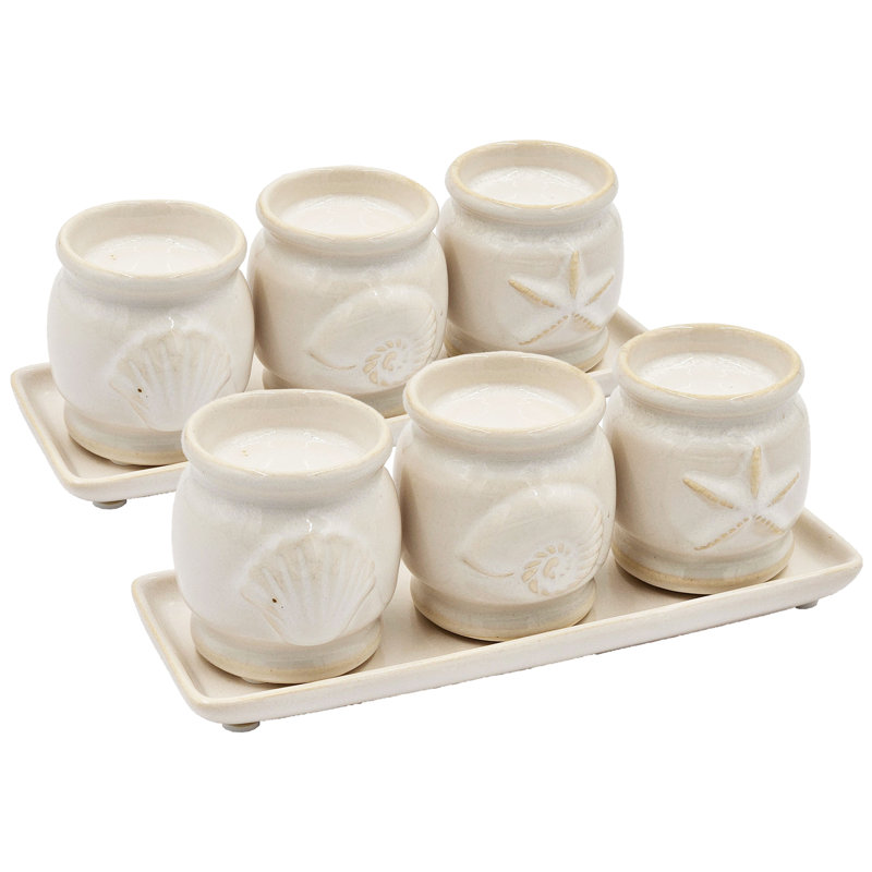 3-Cup Tealight Holder & Tray Set of 2 7.5" x 2.5" x 2.5" Cream