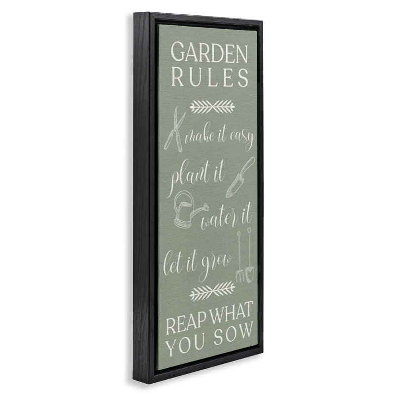Cadre flottant «Garden Rules Reap What You Sow», design par Lil 'Rue, H 25 po x l 11 po, Cadre flottant noir de jais