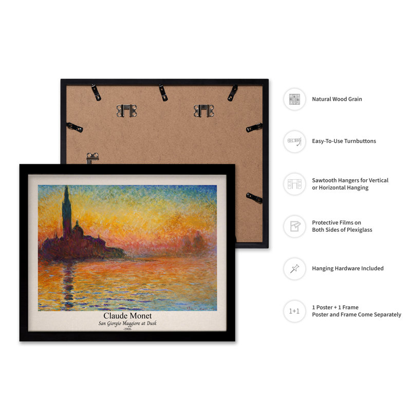 Claude Monet - San Giorgio Majeur, Black Framed, Poster, 24"H x 32"W