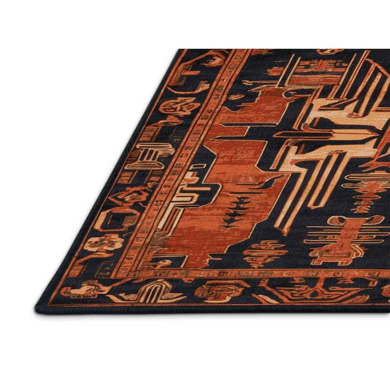 Tapis art déco brun lavable à la machine, Carré 7 pi