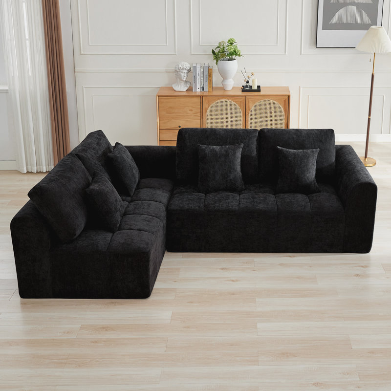 109.5’’ Oversized L-Shape Sectional Sofa, Modular Compressed Cloud Couch with Memory Foam, No Assembly Needed, Black Chenille