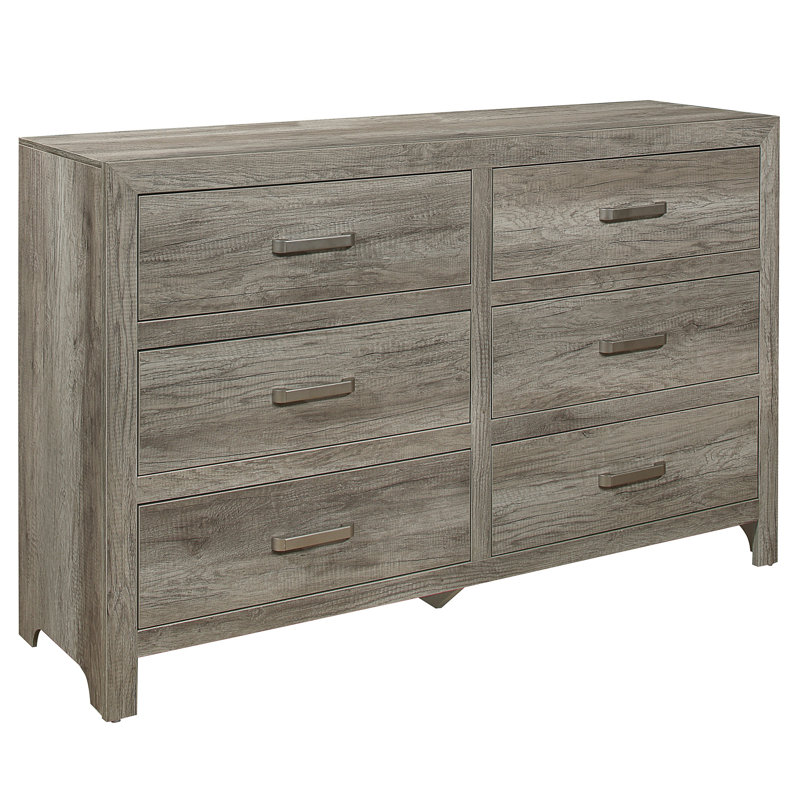 Commode de style rustique vieilli gris avec 6 tiroirs et meubles de chambre à coucher transitionnels