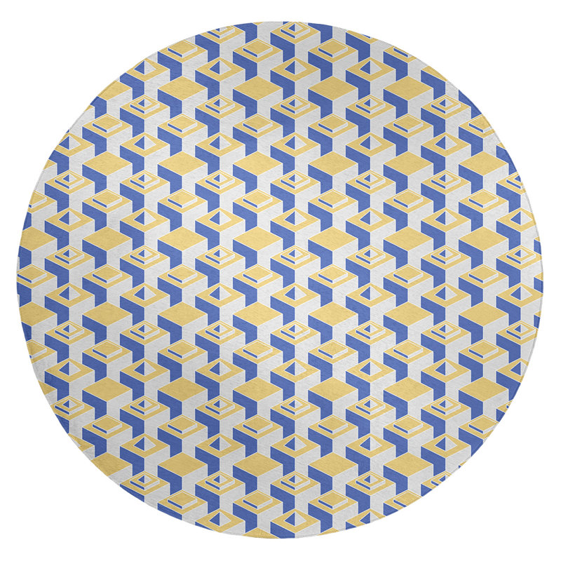 Tapis bleu/jaune skyscrapers, Rond 5 pi