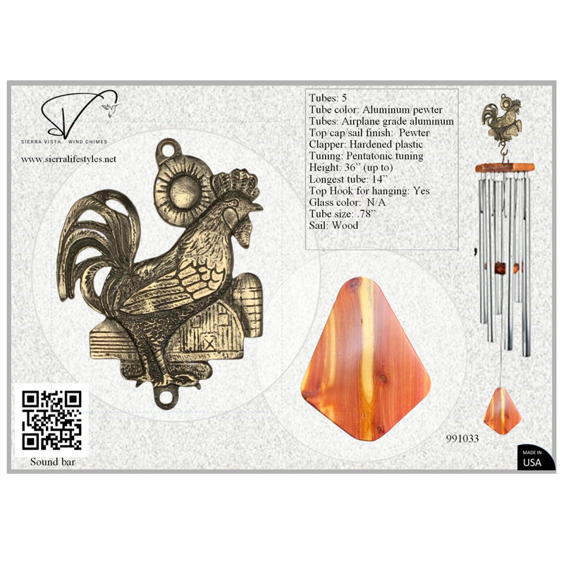 Carillon - Coq 36 po - Tube argent - Bois