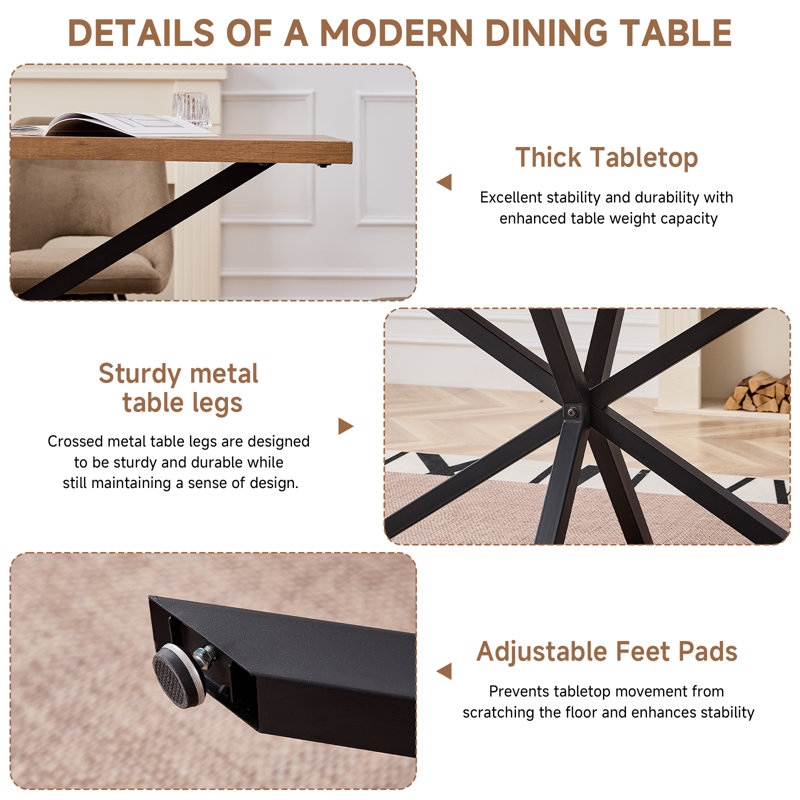 Modern Minimalist Rectangular Dining Table - Dining Table - For 4-6 People , Dark Brown Wood