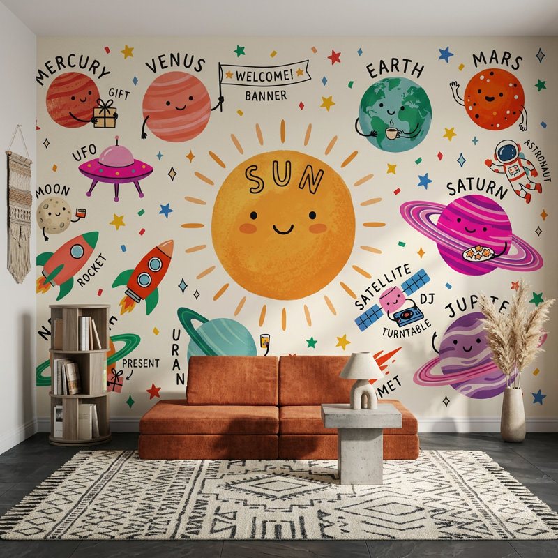 Adhésif mural à espace solaire, 140 po x 108 po, Peler et coller