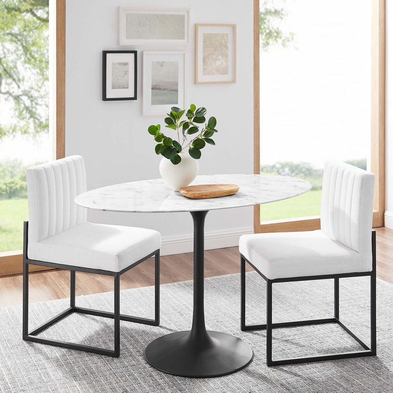 Lippa Oval Artificial Marble Dining Table, Black, 29.5" H x 47" L x 27.5" W
