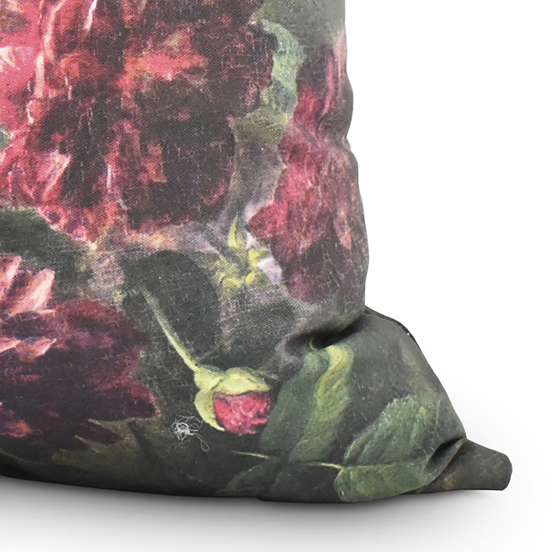 Red and Green Floral Print Square Polyester Throw Pillow