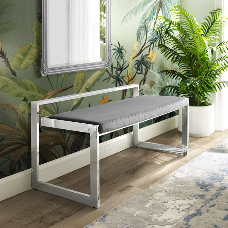 Tasica Upholstery Upholstered Bench, Black, Chrome