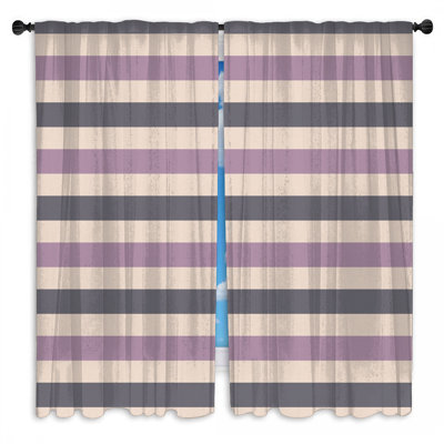 Rideaux de fenêtre rose et gris à rayures transparentes et obscurcissant - 2 panneaux