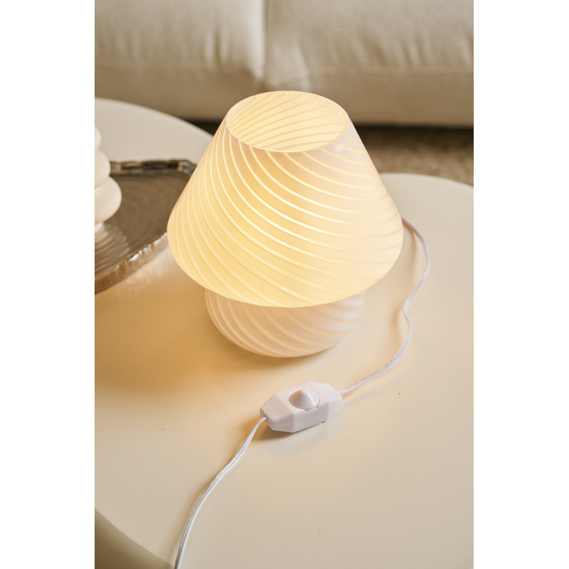 Glass Mushroom Table Lamp, Standard, White Stripe, 10" H x 9" W x 9" D
