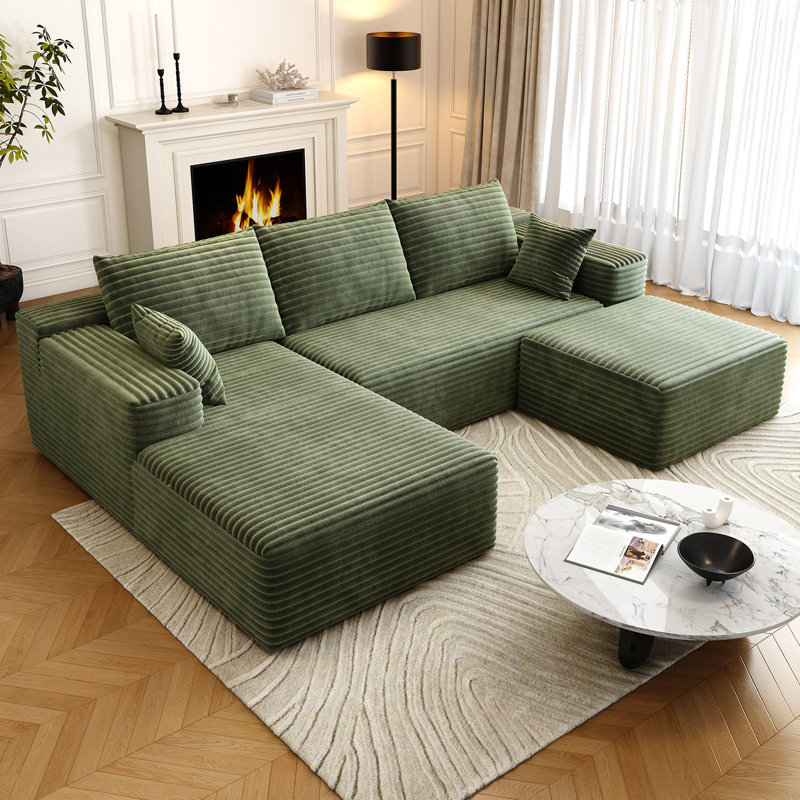 95" Sectional Couches for Living Room Cloud Couch Sofa with L-Shape Upholstered Boneless Couchs Modern Modular Sectional Couch with Chaise (Green, 95" W+2-Seater+Left chaise+Ottoman)