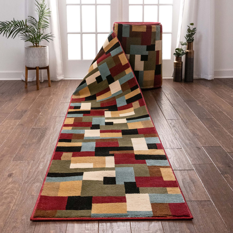 Chatfield River Red Custom Size Hallway Stair Runner - Modern Geometric Carpet, Rectangle 2'2" x 3'