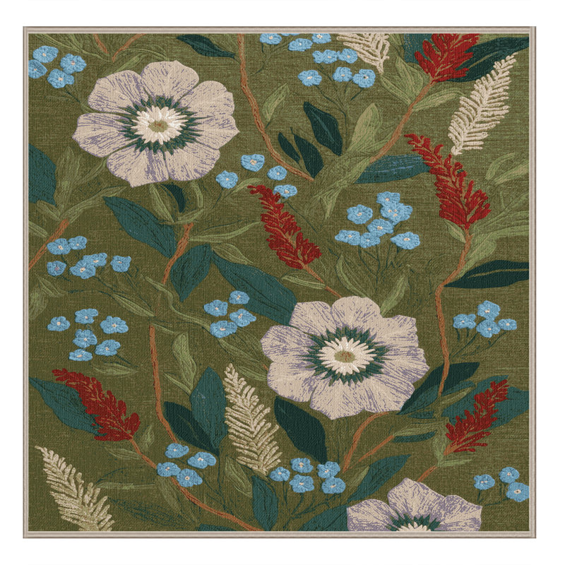 Tapis botanique brun lavable à la machine, Carré 6 pi