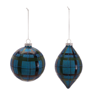 Plaid Glass Ornament (Set of 6)