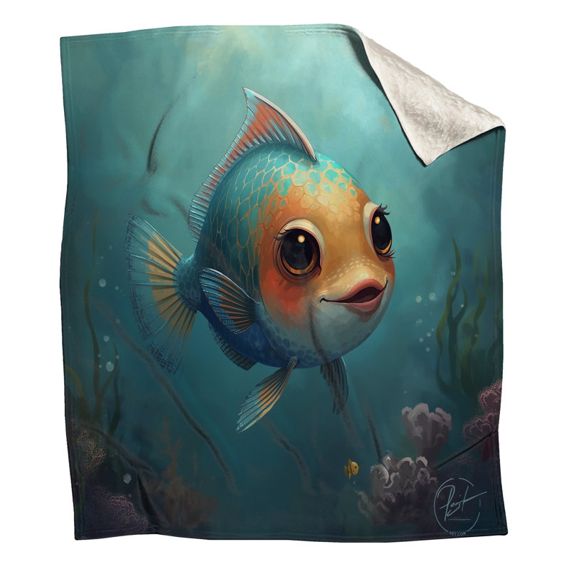 Dessin de couvertures de poissons sous l'eau, L 50 po x H 60 po