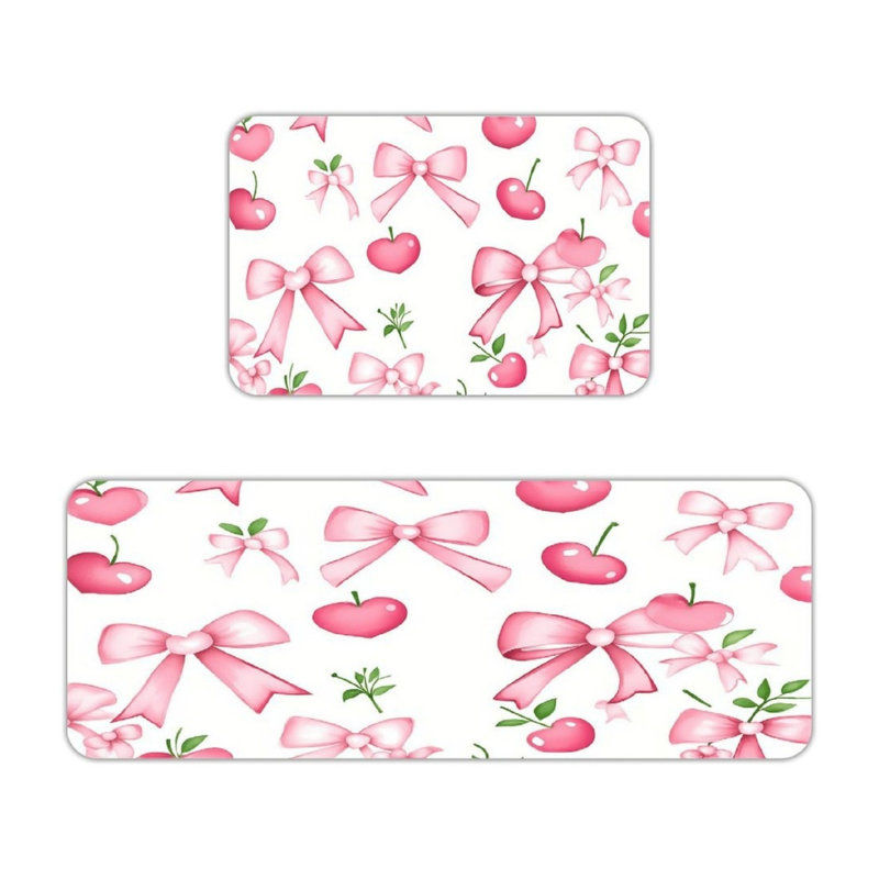 Tapis de cuisine rose à motif de cerise 2 pièces