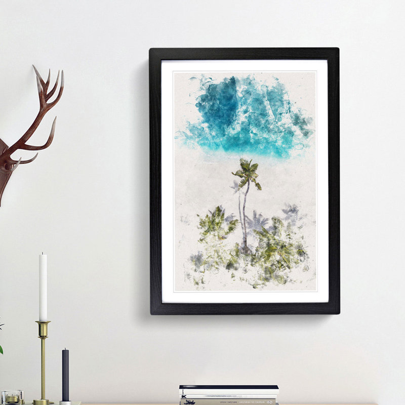 Palm Tree Beach in the Maldives - Framed Print, 63cm H x 45cm W x 2cm D, Black Framed